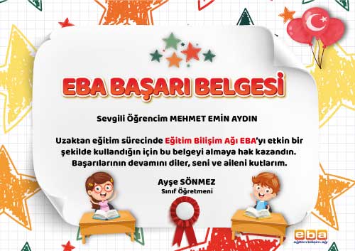 Eba Basari Belgesi Isme Ozel