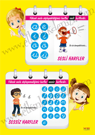 Sesli - Sessiz Harf Afişi - Yeni harflerle