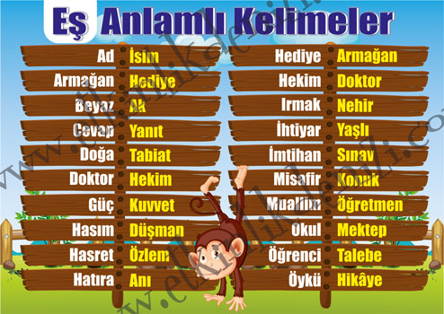 eş anlamlı kelimeler